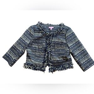 Lilly Pulitzer Woman’s Navy and White Tweed Blazer/Jacket Size 6 Career Chanel